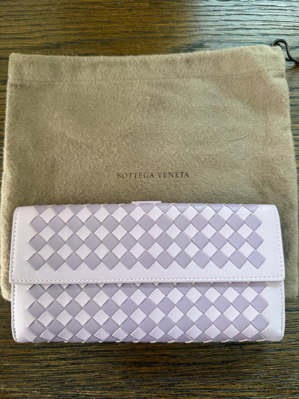 Bottega Veneta Pale Lavender Intrecciato Leather Long Wallet